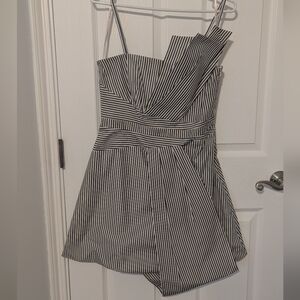 Karen Millen grey and White Striped One-Shoulder Dress